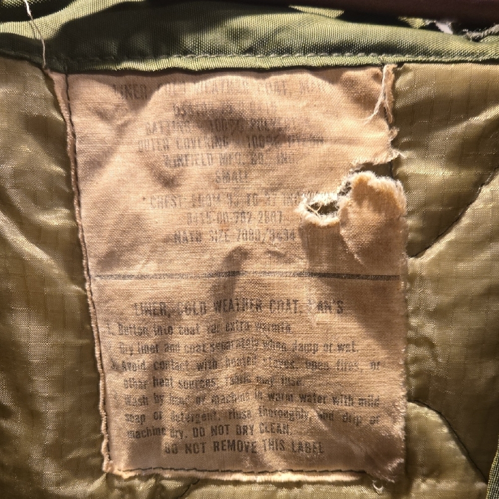 Olive Green Quilted Army Jacket Liner Insert - Picture 4 of 7